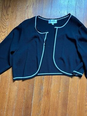 Studio I Black Cardigan with Cream Trim